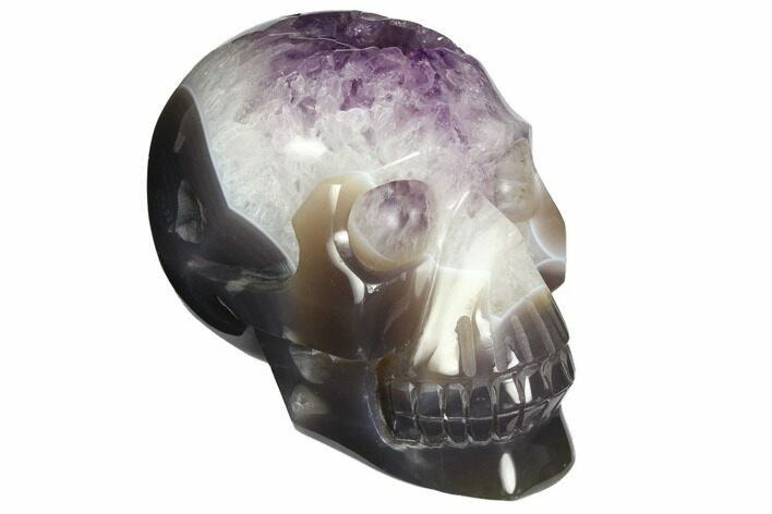 Polished Banded Agate Skull with Amethyst Crystal Pocket #148119